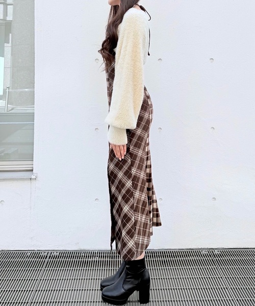 セール】シャギーボレロロングチェックワンピース（ワンピース