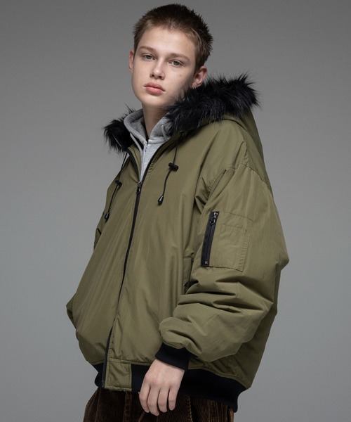 ILL'S（イルズ）の「N2-B ダブルジップナイロンブルゾン フードファー ジップフーディー ミリタリー メンズ レディース ユニセックス（ブルゾン・メンズ・グレー/カーキ/ブラック・L/M）」の3枚目の写真