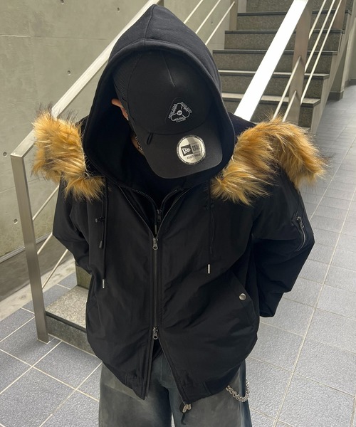 ILL'S（イルズ）の「N2-B ダブルジップナイロンブルゾン フードファー ジップフーディー ミリタリー メンズ レディース ユニセックス（ブルゾン・メンズ・グレー/カーキ/ブラック・L/M）」の20枚目の写真