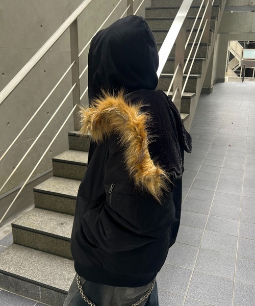 ILL'S（イルズ）の「N2-B ダブルジップナイロンブルゾン フードファー ジップフーディー ミリタリー メンズ レディース ユニセックス（ブルゾン・メンズ・グレー/カーキ/ブラック・L/M）」の21枚目の写真