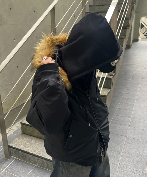 ILL'S（イルズ）の「N2-B ダブルジップナイロンブルゾン フードファー ジップフーディー ミリタリー メンズ レディース ユニセックス（ブルゾン・メンズ・グレー/カーキ/ブラック・L/M）」の22枚目の写真