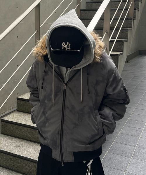 ILL'S（イルズ）の「N2-B ダブルジップナイロンブルゾン フードファー ジップフーディー ミリタリー メンズ レディース ユニセックス（ブルゾン・メンズ・グレー/カーキ/ブラック・L/M）」の8枚目の写真