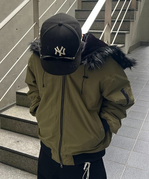 ILL'S（イルズ）の「N2-B ダブルジップナイロンブルゾン フードファー ジップフーディー ミリタリー メンズ レディース ユニセックス（ブルゾン・メンズ・グレー/カーキ/ブラック・L/M）」の13枚目の写真