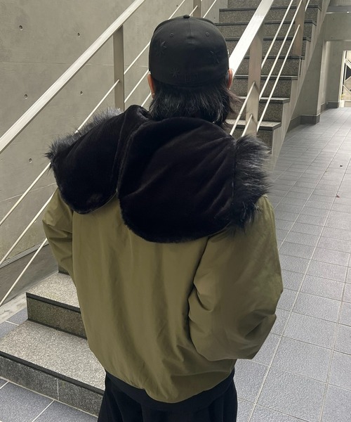 ILL'S（イルズ）の「N2-B ダブルジップナイロンブルゾン フードファー ジップフーディー ミリタリー メンズ レディース ユニセックス（ブルゾン・メンズ・グレー/カーキ/ブラック・L/M）」の16枚目の写真