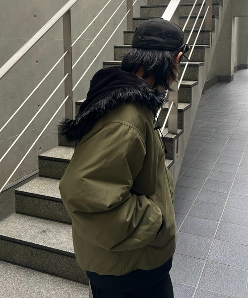 ILL'S（イルズ）の「N2-B ダブルジップナイロンブルゾン フードファー ジップフーディー ミリタリー メンズ レディース ユニセックス（ブルゾン・メンズ・グレー/カーキ/ブラック・L/M）」の14枚目の写真