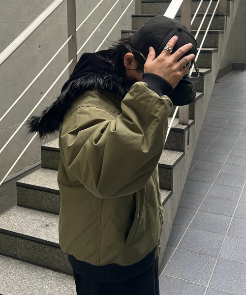 ILL'S（イルズ）の「N2-B ダブルジップナイロンブルゾン フードファー ジップフーディー ミリタリー メンズ レディース ユニセックス（ブルゾン・メンズ・グレー/カーキ/ブラック・L/M）」の15枚目の写真