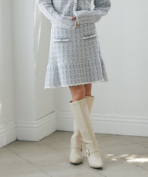 tocco closet（トッコ　クローゼット）の「飾りポケット装飾ツイード風ニットミニスカート（スカート・レディース・グレー/ブラック/ピンク・M）」の2枚目の写真