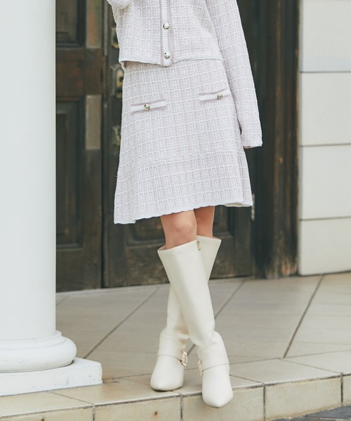 tocco closet（トッコ　クローゼット）の「飾りポケット装飾ツイード風ニットミニスカート（スカート・レディース・グレー/ブラック/ピンク・M）」の3枚目の写真