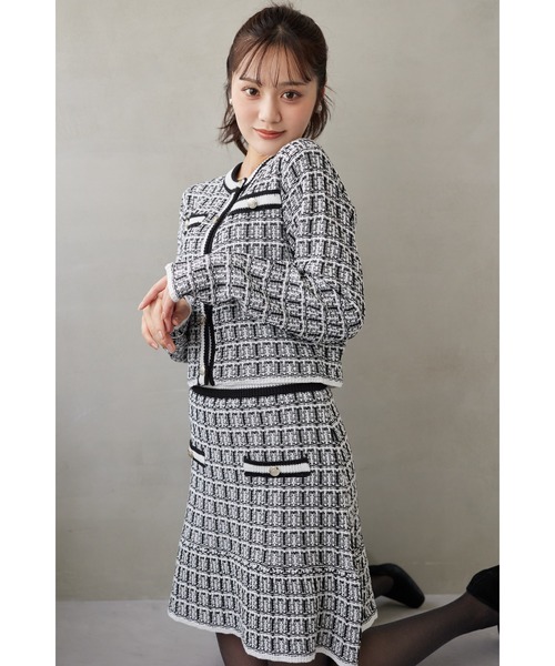 tocco closet（トッコ　クローゼット）の「飾りポケット装飾ツイード風ニットミニスカート（スカート・レディース・グレー/ブラック/ピンク・M）」の6枚目の写真