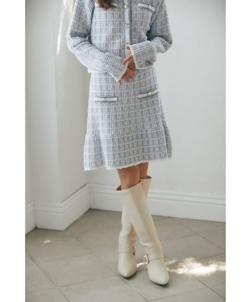 tocco closet（トッコ　クローゼット）の「飾りポケット装飾ツイード風ニットミニスカート（スカート・レディース・グレー/ブラック/ピンク・M）」の13枚目の写真