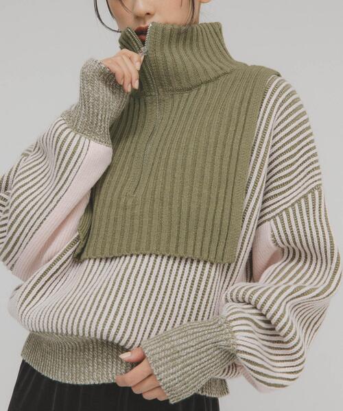 KBF（ケイビーエフ）の「レイヤードハーフZIPニット（ニット/セーター・レディース・ブラック系その他/グリーン系その他/ブルー系その他・ONE）」の4枚目の写真