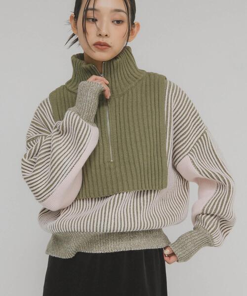 KBF（ケイビーエフ）の「レイヤードハーフZIPニット（ニット/セーター・レディース・ブラック系その他/グリーン系その他/ブルー系その他・ONE）」の5枚目の写真