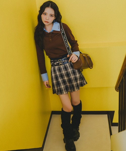 REDYAZEL(レディアゼル)の「ダブルベルトチェックプリーツミニスカート(スカート・レディース・レッド系その他/ブルー系その他/ブラウン系その他・SMALL/MEDIUM)」の5枚目の写真