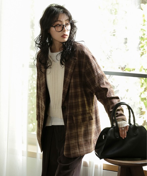 SUGAR BISKET（シュガービスケット）の「チェック柄テーラードジャケット（テーラードジャケット・レディース・レッド/ブラウン/ブラック・フリー）」の2枚目の写真
