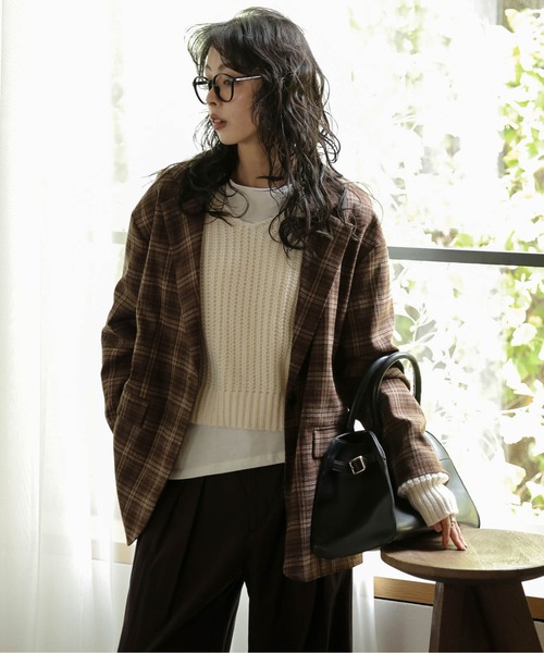 SUGAR BISKET（シュガービスケット）の「チェック柄テーラードジャケット（テーラードジャケット・レディース・レッド/ブラウン/ブラック・フリー）」の15枚目の写真