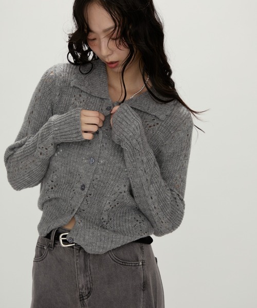 セール】Lace Knit Collar knit / レース編み襟付きニット（ニット