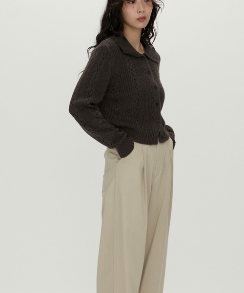 NUJOH（ヌゾ）の「Lace Knit Collar knit / レース編み襟付きニット（ニット/セーター・レディース・カーキ/チャコールグレー/グレー・FREE）」の4枚目の写真