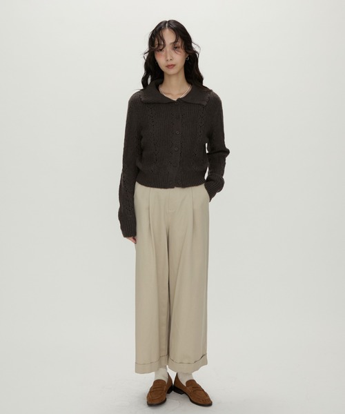 NUJOH（ヌゾ）の「Lace Knit Collar knit / レース編み襟付きニット（ニット/セーター・レディース・カーキ/チャコールグレー/グレー・FREE）」の5枚目の写真