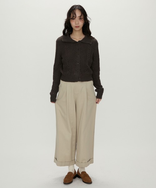 NUJOH（ヌゾ）の「Lace Knit Collar knit / レース編み襟付きニット（ニット/セーター・レディース・カーキ/チャコールグレー/グレー・FREE）」の6枚目の写真