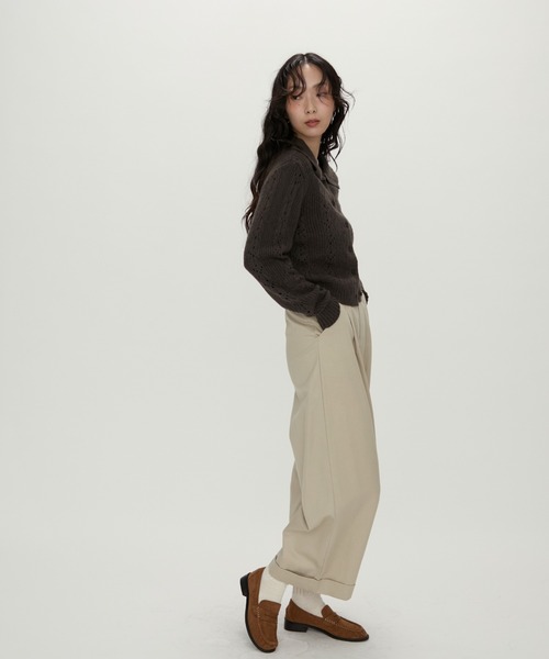 NUJOH（ヌゾ）の「Lace Knit Collar knit / レース編み襟付きニット（ニット/セーター・レディース・カーキ/チャコールグレー/グレー・FREE）」の7枚目の写真
