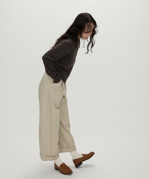 NUJOH（ヌゾ）の「Lace Knit Collar knit / レース編み襟付きニット（ニット/セーター・レディース・カーキ/チャコールグレー/グレー・FREE）」の9枚目の写真