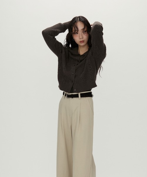 NUJOH（ヌゾ）の「Lace Knit Collar knit / レース編み襟付きニット（ニット/セーター・レディース・カーキ/チャコールグレー/グレー・FREE）」の10枚目の写真