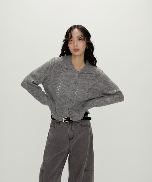 NUJOH（ヌゾ）の「Lace Knit Collar knit / レース編み襟付きニット（ニット/セーター・レディース・カーキ/チャコールグレー/グレー・FREE）」の16枚目の写真