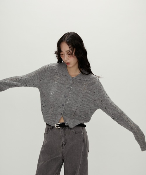 NUJOH（ヌゾ）の「Lace Knit Collar knit / レース編み襟付きニット（ニット/セーター・レディース・カーキ/チャコールグレー/グレー・FREE）」の13枚目の写真