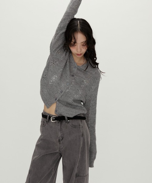 NUJOH（ヌゾ）の「Lace Knit Collar knit / レース編み襟付きニット（ニット/セーター・レディース・カーキ/チャコールグレー/グレー・FREE）」の14枚目の写真