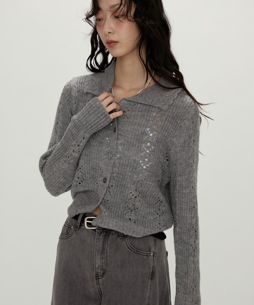 NUJOH（ヌゾ）の「Lace Knit Collar knit / レース編み襟付きニット（ニット/セーター・レディース・カーキ/チャコールグレー/グレー・FREE）」の15枚目の写真