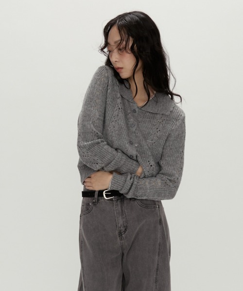 NUJOH（ヌゾ）の「Lace Knit Collar knit / レース編み襟付きニット（ニット/セーター・レディース・カーキ/チャコールグレー/グレー・FREE）」の19枚目の写真