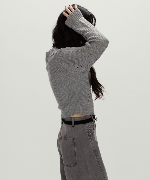 NUJOH（ヌゾ）の「Lace Knit Collar knit / レース編み襟付きニット（ニット/セーター・レディース・カーキ/チャコールグレー/グレー・FREE）」の22枚目の写真