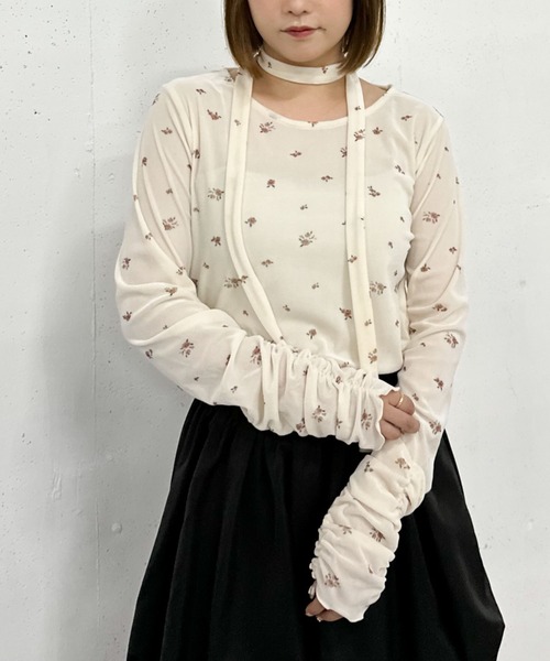 archives(アルシーヴ)の「花柄シアーベロアTOPS(Tシャツ/カットソー・レディース・アイボリー/ブラック・MEDIUM)」の5枚目の写真