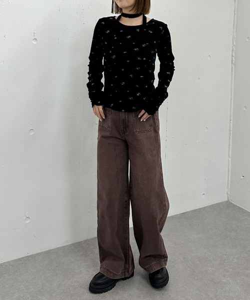 archives(アルシーヴ)の「花柄シアーベロアTOPS(Tシャツ/カットソー・レディース・アイボリー/ブラック・MEDIUM)」の20枚目の写真