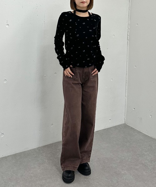 archives(アルシーヴ)の「花柄シアーベロアTOPS(Tシャツ/カットソー・レディース・アイボリー/ブラック・MEDIUM)」の18枚目の写真