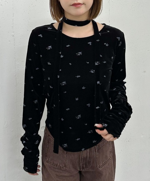 archives(アルシーヴ)の「花柄シアーベロアTOPS(Tシャツ/カットソー・レディース・アイボリー/ブラック・MEDIUM)」の14枚目の写真