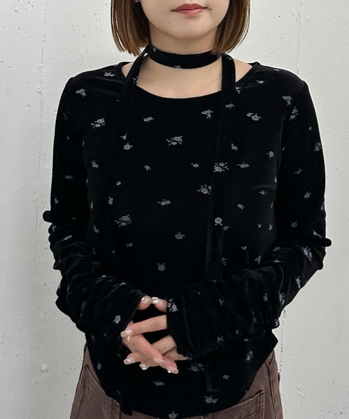 archives(アルシーヴ)の「花柄シアーベロアTOPS(Tシャツ/カットソー・レディース・アイボリー/ブラック・MEDIUM)」の13枚目の写真