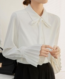 プリーツスリーブ リボンタイシャツ