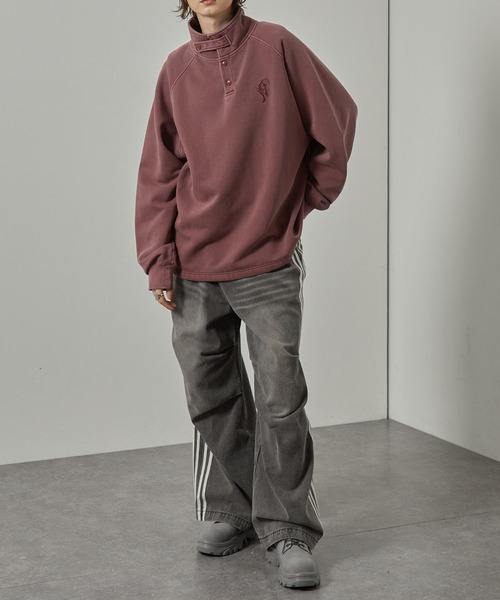 セール】【Alfred Alex】ヴィンテージ加工ピグメント ワンポイント刺繍