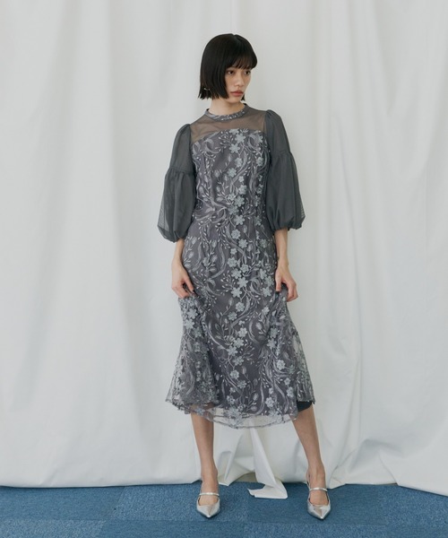 ANDRESD(アンドレスド)の「フローラルパターンフレアドレス / floral pattern flare dress(ドレス・レディース・ピンク/ブルーグレー/ブラック/チャコール・S/M/L)」の6枚目の写真