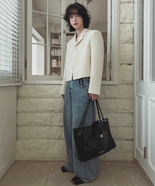 NOWLE（ノウル）の「【NOWLE】ラメツイード フリンジヘム ショート丈  テーラードジャケット（テーラードジャケット・メンズ・ブラック/ホワイト・LARGE/MEDIUM/X-LARGE）」の19枚目の写真