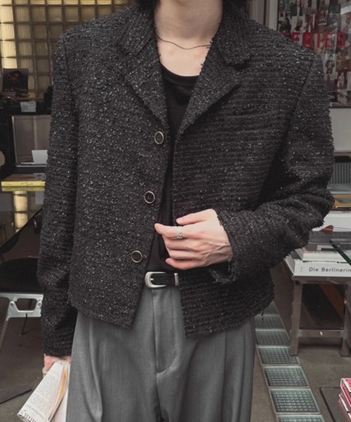 セール】【NOWLE】ラメツイード フリンジヘム ショート丈 テーラード