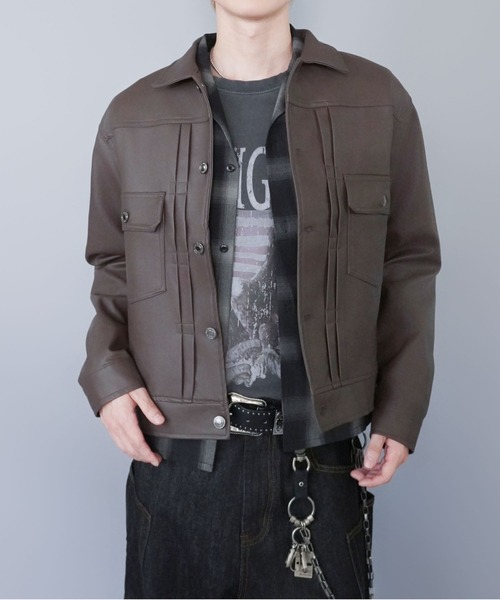 SPINNS（スピンズ）の「短丈合皮ジャケットブルゾン/2ndデザイン/ショート丈/ユニセックス（ブルゾン・メンズ・ブラウン/ブラック・ONESIZE）」の2枚目の写真