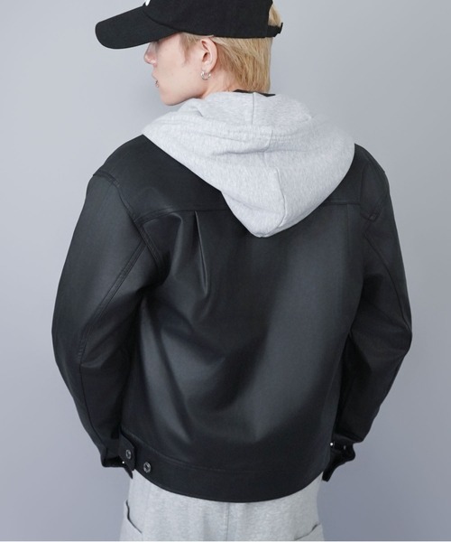 SPINNS（スピンズ）の「短丈合皮ジャケットブルゾン/2ndデザイン/ショート丈/ユニセックス（ブルゾン・メンズ・ブラウン/ブラック・ONESIZE）」の17枚目の写真