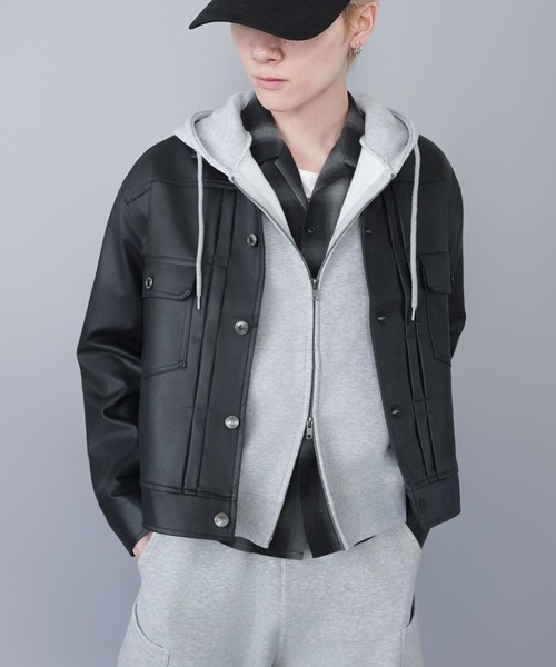 SPINNS（スピンズ）の「短丈合皮ジャケットブルゾン/2ndデザイン/ショート丈/ユニセックス（ブルゾン・メンズ・ブラウン/ブラック・ONESIZE）」の15枚目の写真