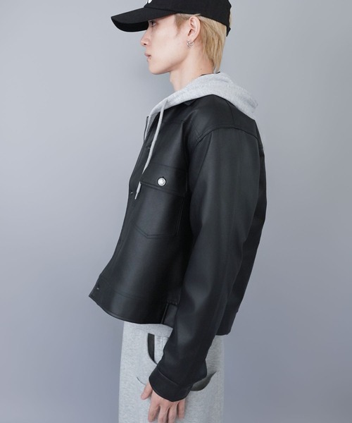 SPINNS（スピンズ）の「短丈合皮ジャケットブルゾン/2ndデザイン/ショート丈/ユニセックス（ブルゾン・メンズ・ブラウン/ブラック・ONESIZE）」の16枚目の写真