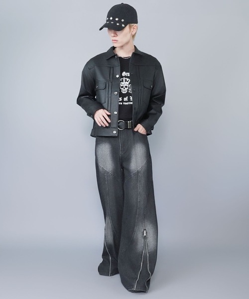 SPINNS（スピンズ）の「短丈合皮ジャケットブルゾン/2ndデザイン/ショート丈/ユニセックス（ブルゾン・メンズ・ブラウン/ブラック・ONESIZE）」の4枚目の写真