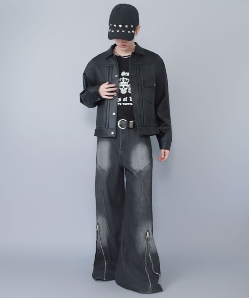 SPINNS（スピンズ）の「短丈合皮ジャケットブルゾン/2ndデザイン/ショート丈/ユニセックス（ブルゾン・メンズ・ブラウン/ブラック・ONESIZE）」の3枚目の写真