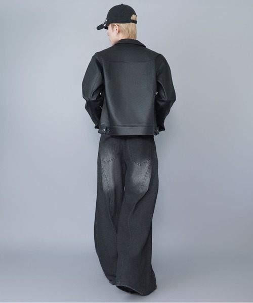 SPINNS（スピンズ）の「短丈合皮ジャケットブルゾン/2ndデザイン/ショート丈/ユニセックス（ブルゾン・メンズ・ブラウン/ブラック・ONESIZE）」の5枚目の写真