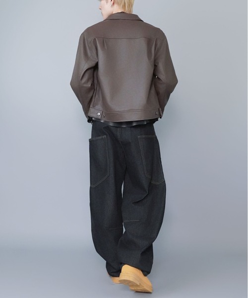 SPINNS（スピンズ）の「短丈合皮ジャケットブルゾン/2ndデザイン/ショート丈/ユニセックス（ブルゾン・メンズ・ブラウン/ブラック・ONESIZE）」の11枚目の写真